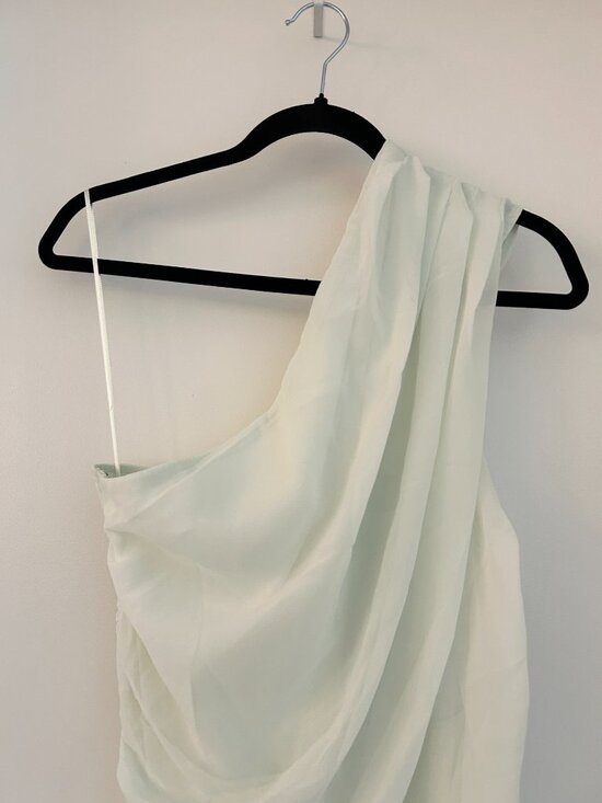 Abercrombie & Fitch One-Shoulder Chiffon Mini Dress Light Mint Green M Tall NWT - Picture 6 of 13